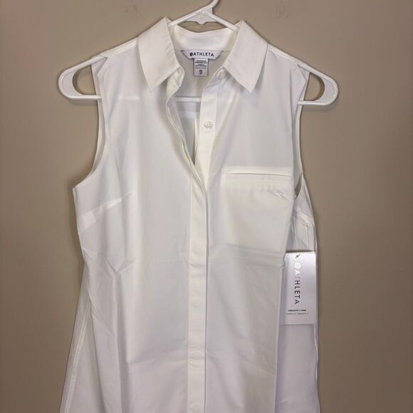 New Athleta White Collared Urbanite II Camisole Button Front Sleeveless Top XS - Picture 3 of 8